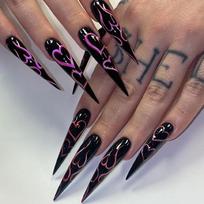 24Pcs Black Heart Long Stiletto Press On Nails Reusable False Nail Tips Full Cover Artificial Nails For Women brown