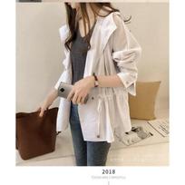 Early Autumn Women's Loose Hooded Windbreaker Women's Mid To Long Casual Long Sleeved Cardigan Jacket 3XL armijos žalia spalva