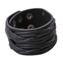 Moterys Vyrai Punk Style Cool odinis Bangle Mezgimo platus rankogaliai Rankų darbo apyrankė juoda