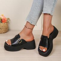 Summer New Style Slippers Women Casual Sports Slippers Women's Fashion Outwear Thick Sole Cake Shoes Versatile Slippers Women 35 juoda