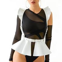 Women'S Fashion Leather Body Harness Belt Skirt With Ruffle Hem Gothic Style Waist &Shoulder Belt Clothing Accessory black