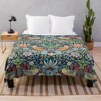 Strawberry Thief by William Morris Throw Blanket For Sofa Thin Softest Thins Blankets 100X150CM white