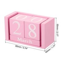 Senovinis medinis amžinasis kalendorius, amžini blokeliai, mėnesio ir datos rodymas, biuro stalo aksesuarai, medinis blokelis, amžinasis kalendorius pink