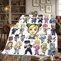 JoJo's Bizarre Adventure Warm Comfortable Flannel Blanket - Printed, For Bedrooms, Sofas, Beds, Chairs, Picnics, Travel -HE32 75x90cm white