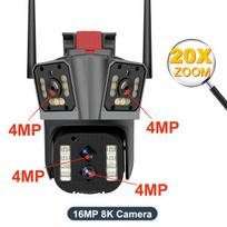 10K 20MP WiFi IP Camera 20X Zoom Four Lens Three Screen PTZ Cameras Outdoor 16MP 8K Video Surveillance Cam CCTV Security Camera 20MP 10K Camera