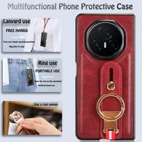 For Honor Magic V3 Anti-fall Fashion Wrist Strap Phone Holder Case For Honor Magic V3 Leather style Case Drop-Resistant Cover For Magic V3 raudona