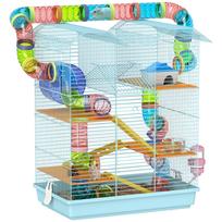 Multi-Level Hamster Cage with Tubes Platforms Feeder Drinker House Wheel Stairs 47x30x59 cm Blue 47 x 30 x 59 cm