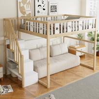 Bunk Bed for Children 140*200 with Stairs, Loft Bed made of Solid Wood with Safety Railing, Star and Moon Decoration. 253 x 145 x 171 cm