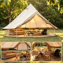 Oxford Bell Tent for Family Camping - Spacious 13.1ft Yurt with Stove Jack, Large Glamping Tents for 4-8 People, 4 Season Hot Tent Shelter Beige smėlis