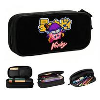 Kawaii Cartoon Kirbys  Pencil Cases for Boys Girls Game Cute  Large Storage Pen Box Bag School Accessories 21x10.5x5cm black