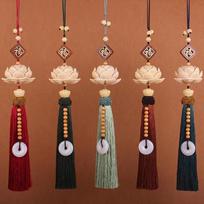 Chinese Style Lucky Fu Wooden Carved Lotus Buddha Statue Pendant Creative Gift Home Car Hanging Accessories Decor Auto 01 brown