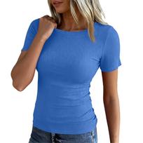 Ladies Slim Bottom T,shirt Fashion Casual Colour Round Neck Pullover Short Sleeve Top XL mėlyna