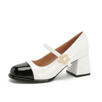 Stambūs „Mary Jane“ batai moterims „Block-Heels“ Aprangūs batai su dirželiu ant kulkšnies Moteriški laisvalaikio apvalūs kojų pirštai Vestuvių biuro vakarėlis „Mary Jane Pumps“ 34 abrikosas