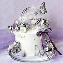 37Pcs Ins Cake Decorations Purple Disco Ball Cake Topper Music Note Mic Star Heart Glitter Decor For Themed Birthday Party 1SET white