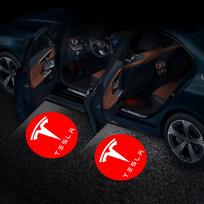 2 vnt. automobilio durų LED šešėlių projektorius, belaidis pasveikinimo logotipo žibintas, skirtas Tesla Model 3, Model S, Model X, Model Y, Roadster, Bonina ritė 2Pcs black
