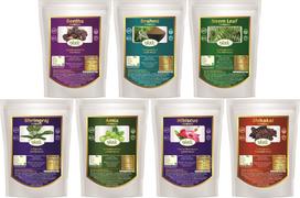 Biotic Natural Amla, Reetha, Bhringraj, Shikakai, Hibiscus, Brahmi And Neem Leaf Powder - 350 Gm (50G Each), Fresh blue