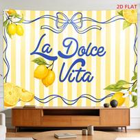 Didelis gobelenas sienai Boho Geltonos juostelės Citrinos Viduržemio jūros pakrantės Italų dekoras La Dolce Vita Virtuvės spaudinys 100X70CM yellow