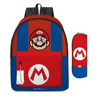 Mario Cartoon Backpack Set of 2 with Pencil Case and Lunch Bag Super Mario School Bag Kids Gift