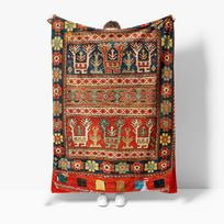 Vintažinis turkiškas kilimas Kilim Tradicinis rankų darbo kilimas Bohemiškas dekoras Raudonos ir mėlynos spalvos raštas Grindų kilimėlis 75x100cm (30x40inch) beige