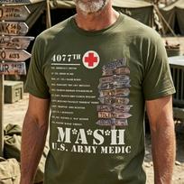 Vintažiniai MASH JAV armijos mediko tribute marškinėliai Kariniai 4077 marškinėliai veteranams Dovanai 100% Nostalgiški T XS gray