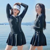 Women's Long Sleeve Skirt Style One-Piece Slimming Surf Suit M (80-95 jin) gray