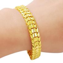 24K Gold Plated Bracelet 8mm Sideways Cuban Bracelet Gifts for Men 18CM beige