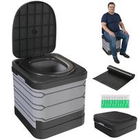 Stovyklavimo tualetas, sulankstomas kelioninis tualetas iki 150 kg, su 12 koaguliuojančio miltelių maišelių, 12 išmetimo maišelių, 42 x 46 x 43,5 cm, pilkas 46 x 42 x 43.5 cm pilka