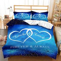 Custom Name 3D Duvet Cover Linen Pillowcases Wedding Decor Twin King Queen Love Heart Valentine's Day Bedding Set EU single(135x200cm) blue