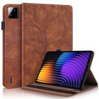 Skirta Xiaomi POCO Pad X1 dėklas 11,2 colio įspaustas medžio rašto PU oda Piniginės tipo atverčiamas dėklas POCO Pad X1 planšetiniam kompiuteriui Capa For POCO Pad X1 11.2 ruda