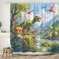 Dinozaurų dušo užuolaida T-Rex ir draugai džiunglių raštu Vandeniui atsparus poliesteris Vonios dekoras Dušo užuolaidų rinkinys (as the picture,90x180cm35x71in) gray