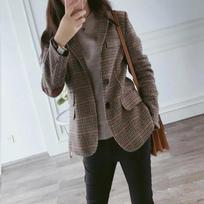 Women Spring British Style Plaid Blazer Lady Slim Patchwork Single Breasted Business Outwear S black