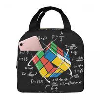 Math Rubiks Rubix Cube Insulated Lunch Bag for Women Kids Portable Food Boxes Thermal Lunch Box Tote One Size black