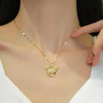 Cartoon Mickey Minnie Mouse Studded with Zircon Necklace for Women Girl Stainless Steel Chain Sweet Gift for Friends Fans KTJ beige