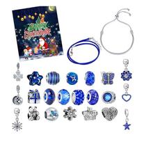 Christmas Advent Calendar Craft Set Christmas DIY Beaded Necklace with 22 Beads and 2 Chain Countdown Calendars blue