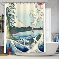 Japanese Wave Art Shower Curtain Mount Fuji Ocean Landscape Tapestry Home Decor Bathroom Hanging Pictures W60H190(CM)-1 Pcs white