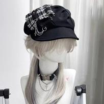 Spicy Girl Cross Neutral Dark Checkered Beret Cloud Hat Soft Brim Subcultural Punk Millennium Style Hat for Women juoda