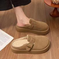 High-heeled Shoes Lazy Bag Wool Slippers New Style Thick Sole with Padding Women's Version 36 brown