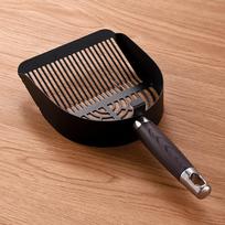 Stainless Steel Cat Litter Scoop Deep Shovel Sturdy Mesh Pet Waste Shovel Wood Handle Long Handle Litter Box Scooper black