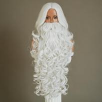 2 dalių Kalėdų Senelio perukas ir barzda – 16 colių pilnos galvos balti cosplay plaukai + 28 colių pūkuota barzda Kalėdų kostiumų vakarėliui 16inch balta