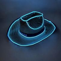 Summer Beach LED Glowing Cowboy Hat Night Party Fluorescence Straw Hat Men Women Luminous Hats Festival Supplies one size black