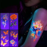 4Pcs Glow In The Dark Temporary Tattoo Sticker Waterproof Fluorescent Butterfly Flower Body Art For Nightclub Festival 4pcs Tattoo Sticker purple