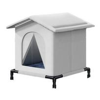 All Weather Outdoor Cat Kennel Waterproof Insulated Raised Base Summer Cool Winter Warm Stray Cat House For Small Animals (GRAY,M) pilka spalva