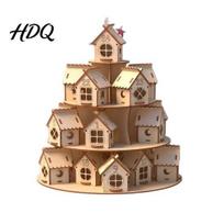 Wood Craft Advent Box Wooden Christmas Calendar 24 House Countdown Display Stand with Tree Winter Holiday Gift Shape Festive Tabletop Shelf beige
