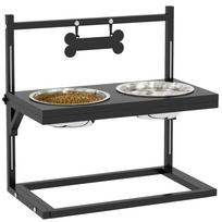 Dog Bowls with Stand, Adjustable Height Elevated Dog Bows for Small Medium Large Dogs - Black 40.5 x 22 x 39 cm juoda