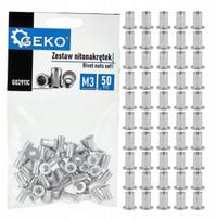 Geko Vyniojamas veržlės G02911C, M3, 0.5-1.5mm, 50 vnt., briaunotas, aliuminis