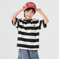 Boy's Striped Embroidered Short Sleeve T-Shirt 170
