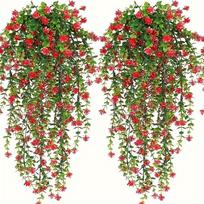 3 vnt., Dirbtiniai kabantys augalai, Netikras kabantis augalas, Dirbtinės eukalipto lapų žaliosios vijoklinės augalai, Lauko UV spinduliams atsparūs plastikiniai augalai 3pcs raudona
