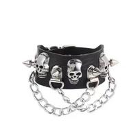 Fashion, Personality, Domineering Skull, Rivet, Punk Street Accessories, Pu Leather Bracelets, Halloween Gifts black