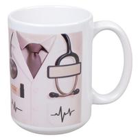 Comfort Handle Coffee Mug 3D Stethoscope and Heartbeat Pattern Ceramic Cup Personalize Name Gift for Doctors Nurses