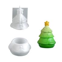 Santa Claus Themed Silicone Christmas Tree Mold Resin Casting Jewelry Holder Candle Cup Plant Container Crafting Accessory white